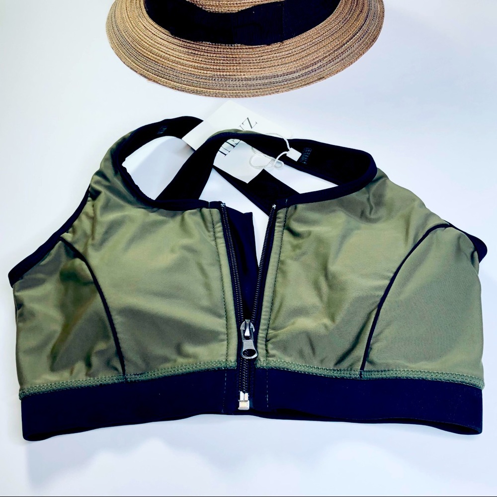 NWT Zaful Olive Black Scuba Style Bikini Top